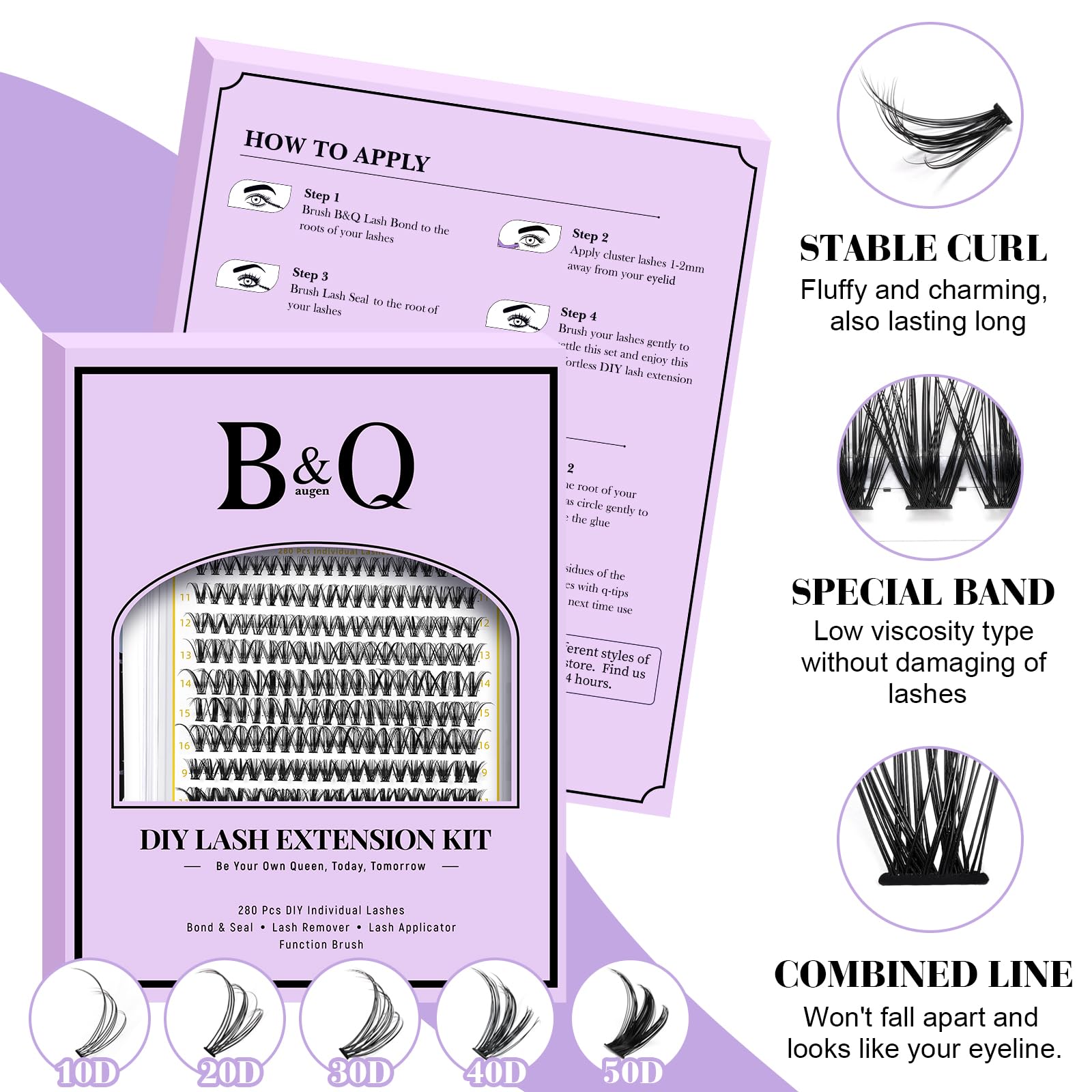 B&Q Lash Clusters Kit 280PCS Eyelash Clusters Kit,30D 40D D 9-16MIX Individual Lash Comfortable Eyelash Extension Set, Classic Look with Bond and Seal Waterproof, Remover DIY at Home(Set,30D+40D)
