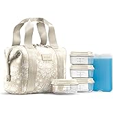 Fit & Fresh Remi Neoprene Lunch Bag For Women - Meal Prep Kit with Containers & XL Ice Pack, Self Insulating Neoprene-like Material, Machine Washable Lunch Bag, Tear & Stain-Resistant, Tan Toile