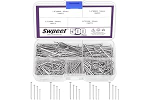 Swpeet 900Pcs 4 Sizes Hardware Nails Assortment Kit, Silver Galvanized Nails, Small Nails, Pin Nails, Finishing Nails, Nails 
