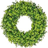 PLANT'D 18‘’ Boxwood Wreaths for Front Door All Seasons, Artificial Preserved UV Resistant Green Winter Spring Summer Door Wreath for Front Door Outdoor Indoor Farmhouse Porch All Year Round