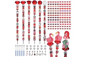 AIPRIDY 158 Pcs DIY Fairy Wand Garden Stakes Kit,Multiple Color Scheme European Beads Crystal Diamond Tops and 12 or 10 Inch Threaded Rods,Stainless Steel Stakes with Diamond Toppe (Red)