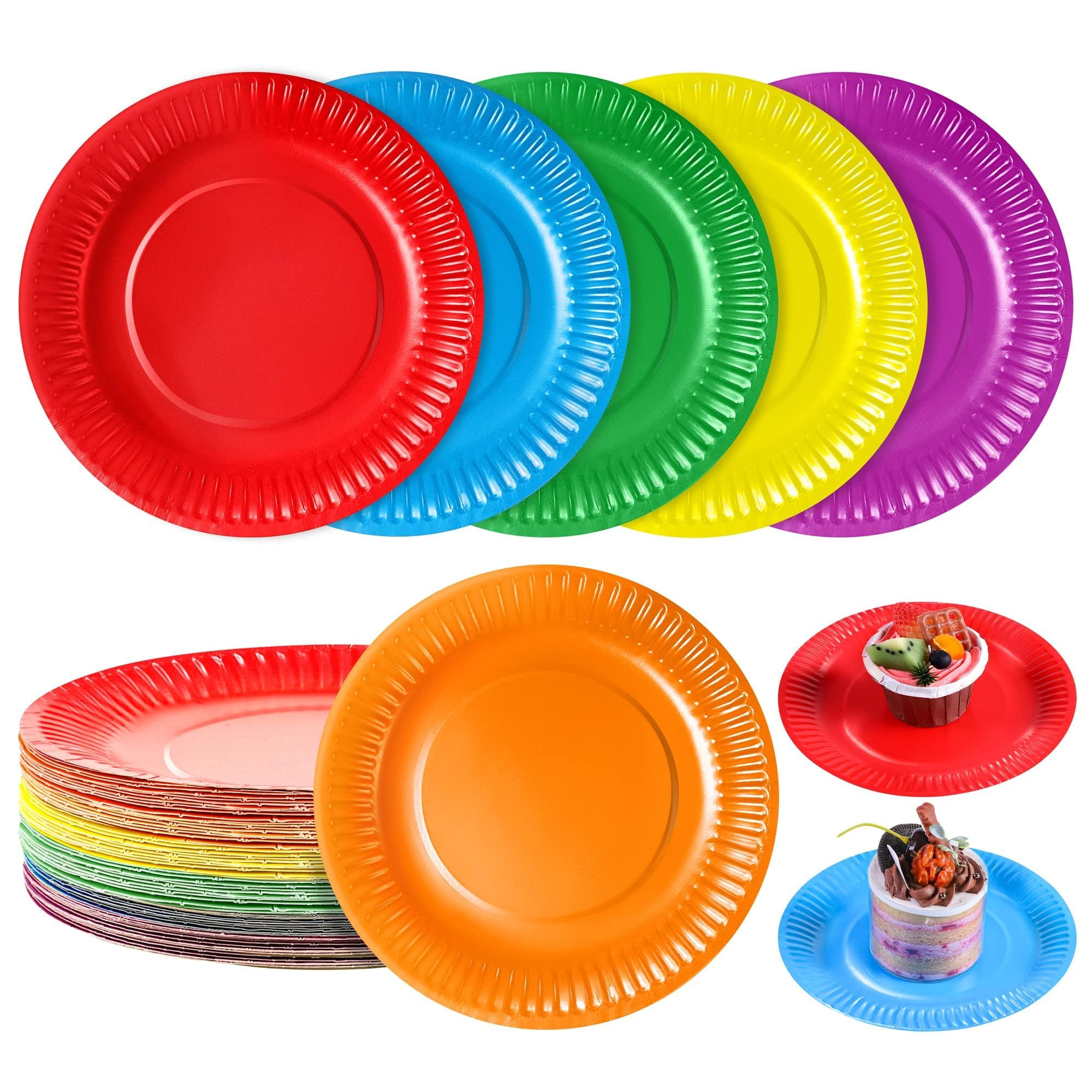 Aodaer 60 Pack Colorful Party Paper Plates,7 inch(18cm) Rainbow Party Tableware Set Multicolor Cocktail Dinner Plates for DIY Birthday Holiday (6 Colors)