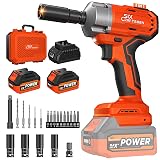 SIX CRAFTSMEN 21V Cordless Impact Wrench, 1/2" Brushless Impact Driver Kit 516Ft-lbs (700N.m) with 2*4.0Ah Batteries,4 Sockets,10 Drill Bits,High Torque Electric Impact Gun for Car Tire Truck RV Mower