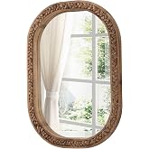 Sintosin Rustic Oval Rattan Mirrors for Wall 16 X 24 Inch, Wood Frame | Handmade Unique Coastal Mirror Wall Decorative for Bedroom Bathroom Entryway, Horizontal or Vertical