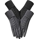 Aiszei 2 Pairs Winter Gloves for Women Cold Weather, Touch Screen Thermal Warm Fleece Lined Knit Gloves for Christmas Gifts