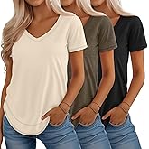 Riyiper 3 Pack Women's V Neck T Shirts Flowy Loose Fit Top Casual Summer Curved Hem Tee