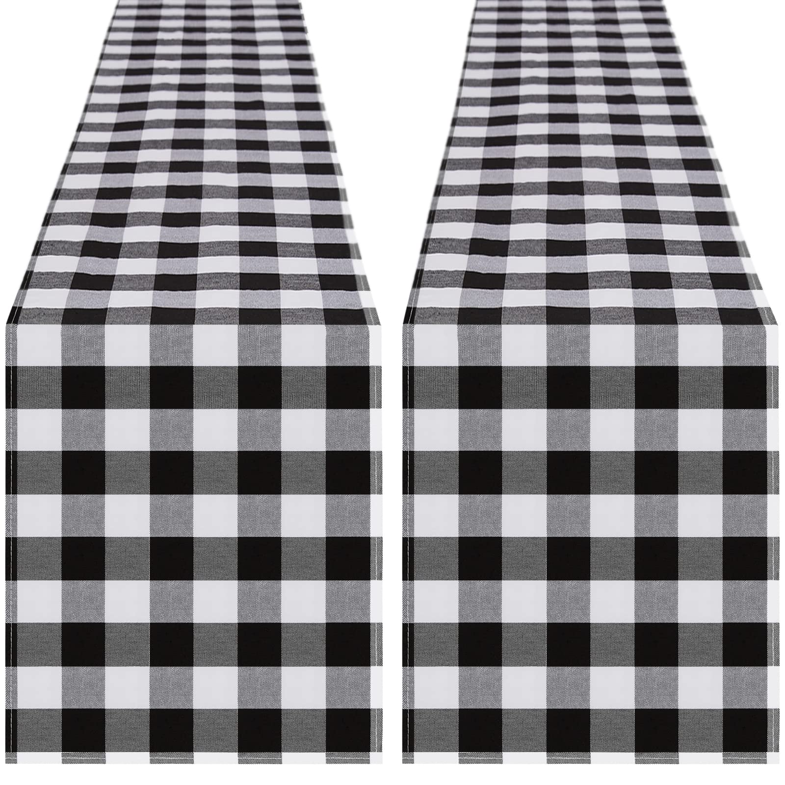 Photo 1 of Buffalo Plaid Table Runners 2 Packs 13x84 Inches Black and White Check Table Runner Fall Thanksgiving Table Runners for Parties