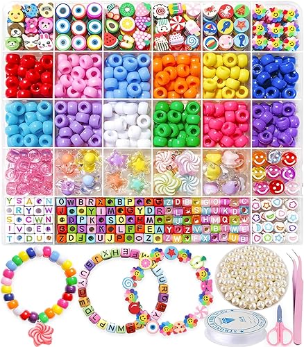 MontoSun Bead Bracelet Making Kit, Friendship Bracelets Making Beads Kit,  Pony Beads Charms Beads Clay Flower Letter Beads for Jewelry Making Kit,  DIY
