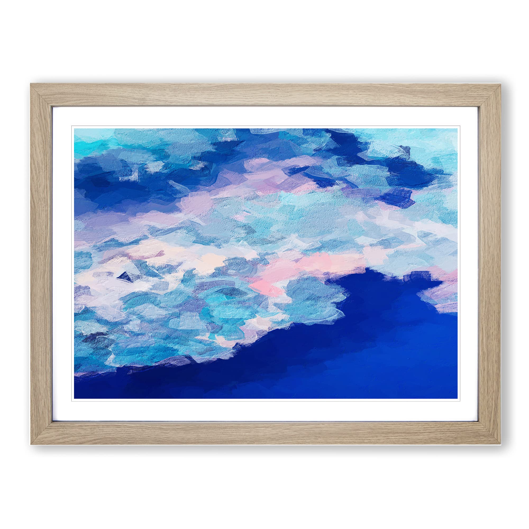Spirit In The Sky Blue Pink Modern Art Framed Wall Art Print, Ready to Hang Picture for Living Room Bedroom Home Office Décor, Oak A4 (34 x 25 cm)