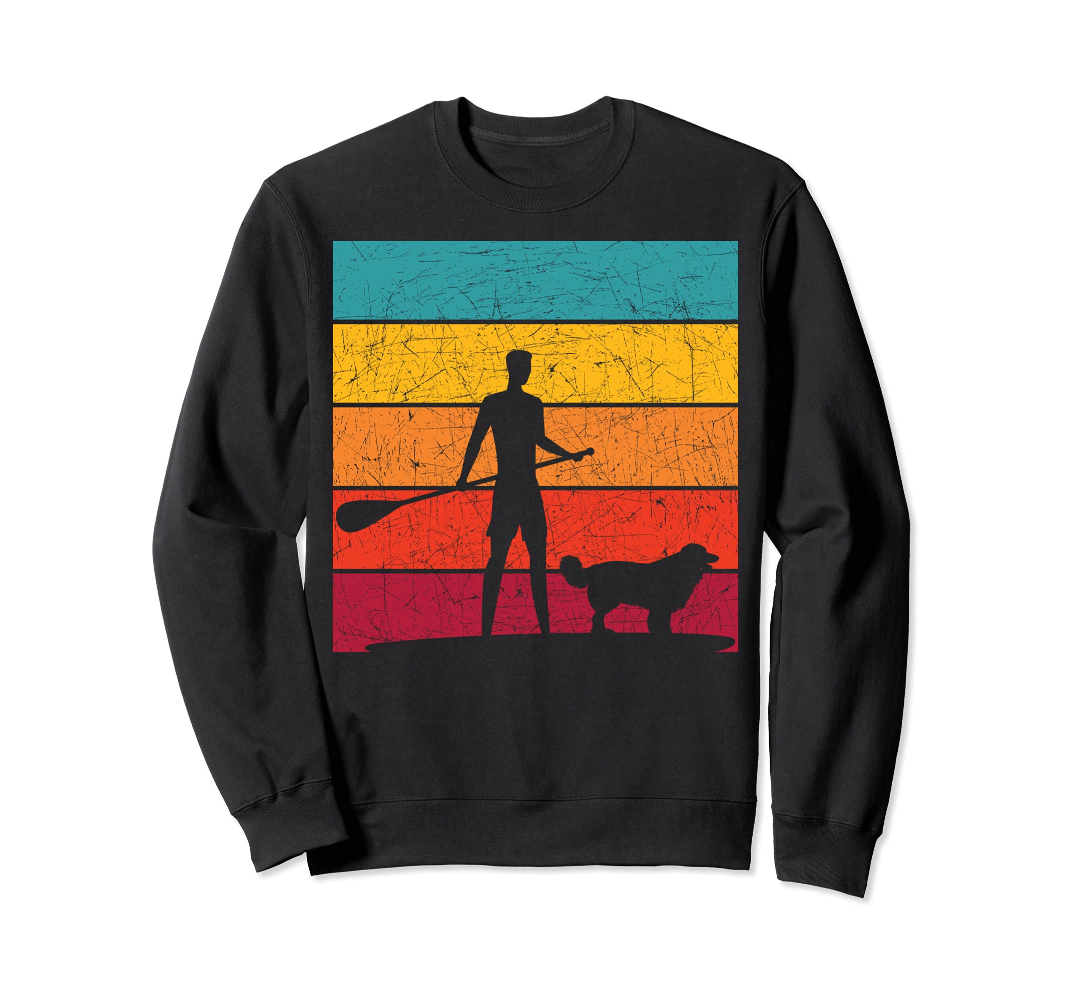 Animal Pet Dog Paddleboarder Stand Up Paddling Retro SUP Sweatshirt