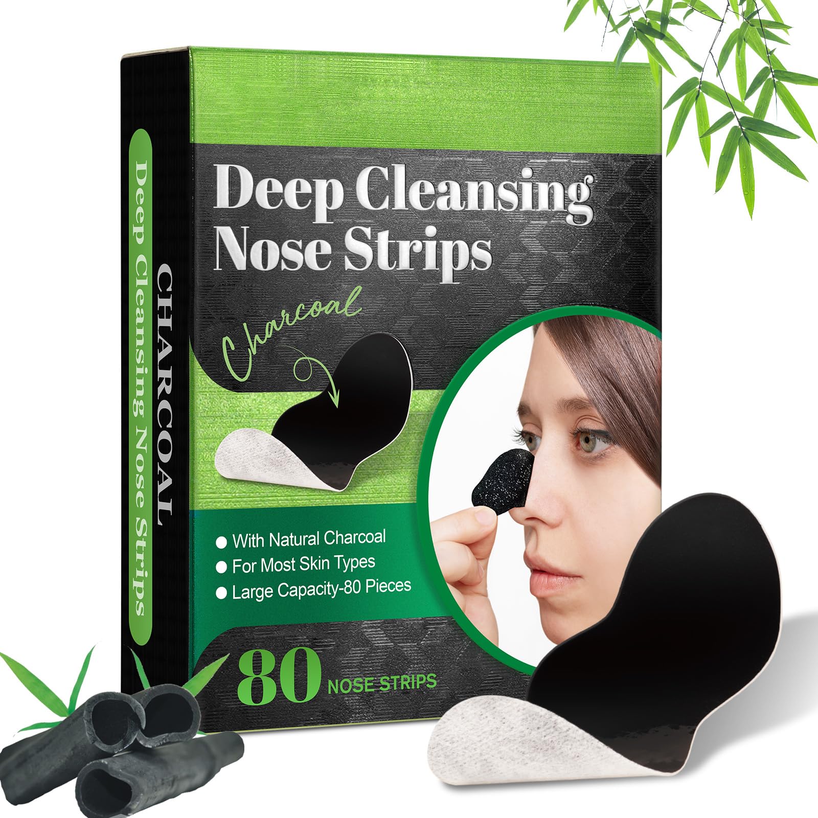 Blackhead Remover Pore Strips (80pcs), Deep Cleansing Charcoal Nose, Effective Blackhead Remover for Oily Skin, Pore Cleansing for Blackhead Control, Suitable for All Skin Types
