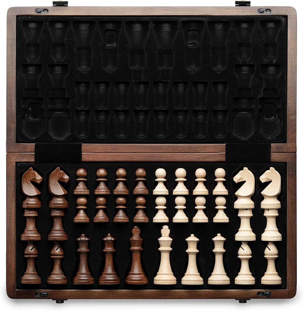 A&A 15 inch Magnetic Wooden Chess Set with 3 inch King, 2 Extra Queens,