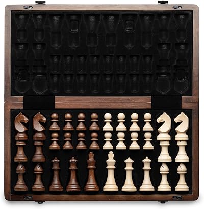 A&A 15 inch Magnetic Wooden Chess Set with 3 inch King, 2 Extra Queens,