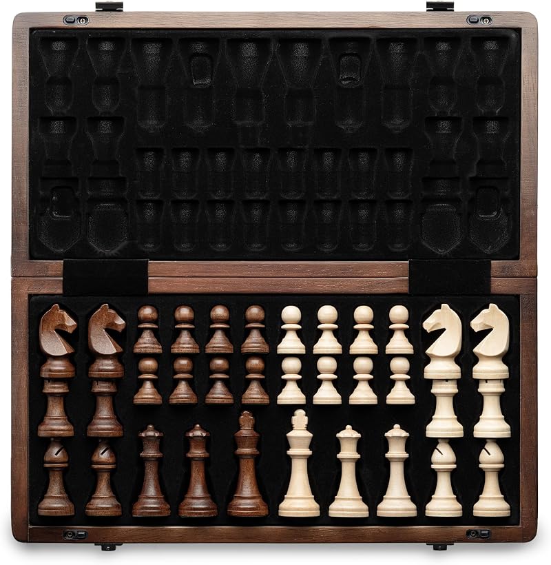 A&A 15 inch Magnetic Wooden Chess Set with 3 inch King, 2 Extra Queens,