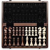 A&amp;A 15" Magnetic Wooden Chess Set, Handmade 3" King Height Unique Chess Pieces with 2 Extra Queens, Tournament Portable Travel Chess Game Set for Adults Kids