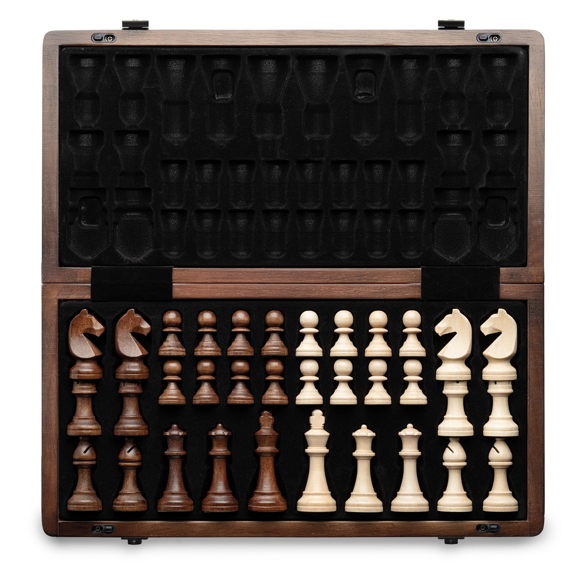 A&A 15" Magnetic Wooden Chess Set, Handmade 3" King Height Staunton Chess Pieces with 2 Extra Queens, Folding Portable Travel Game Set Image