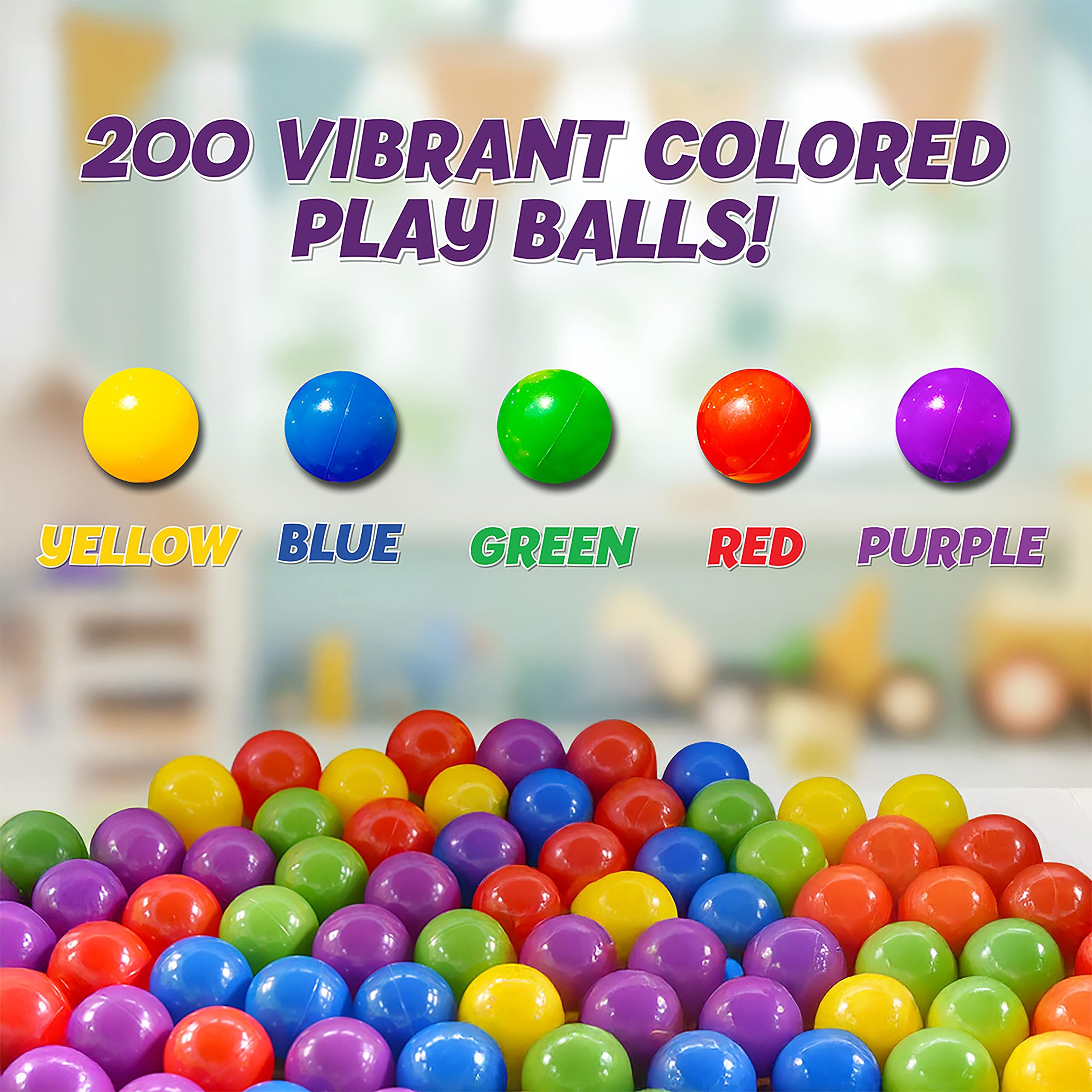 Sunny Days Entertainment 200 Premium Crush-Resistant Play Balls for Ball Pits – Non-Toxic, BPA & Phthalate Free – Vibrant Assorted Colors with Zippered Storage Bag (2.5