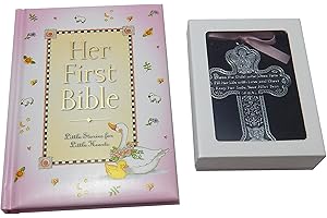 CA & KG Baby Girl First Bible and 4 Inch Pewter Baptism Guardian Angel Crib Cross