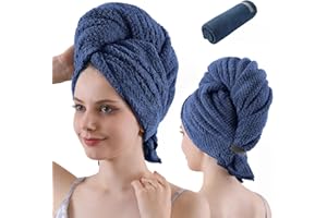 Kebury Large Hair Towel Wrap for Women,Super Soft Hair Drying Towel with Elastic Strap,Microfiber Fast Drying Hair Turbans for Wet Hair,Long,Thick, Curly Hair,Anti Frizz Hair Wrap Towels Navy