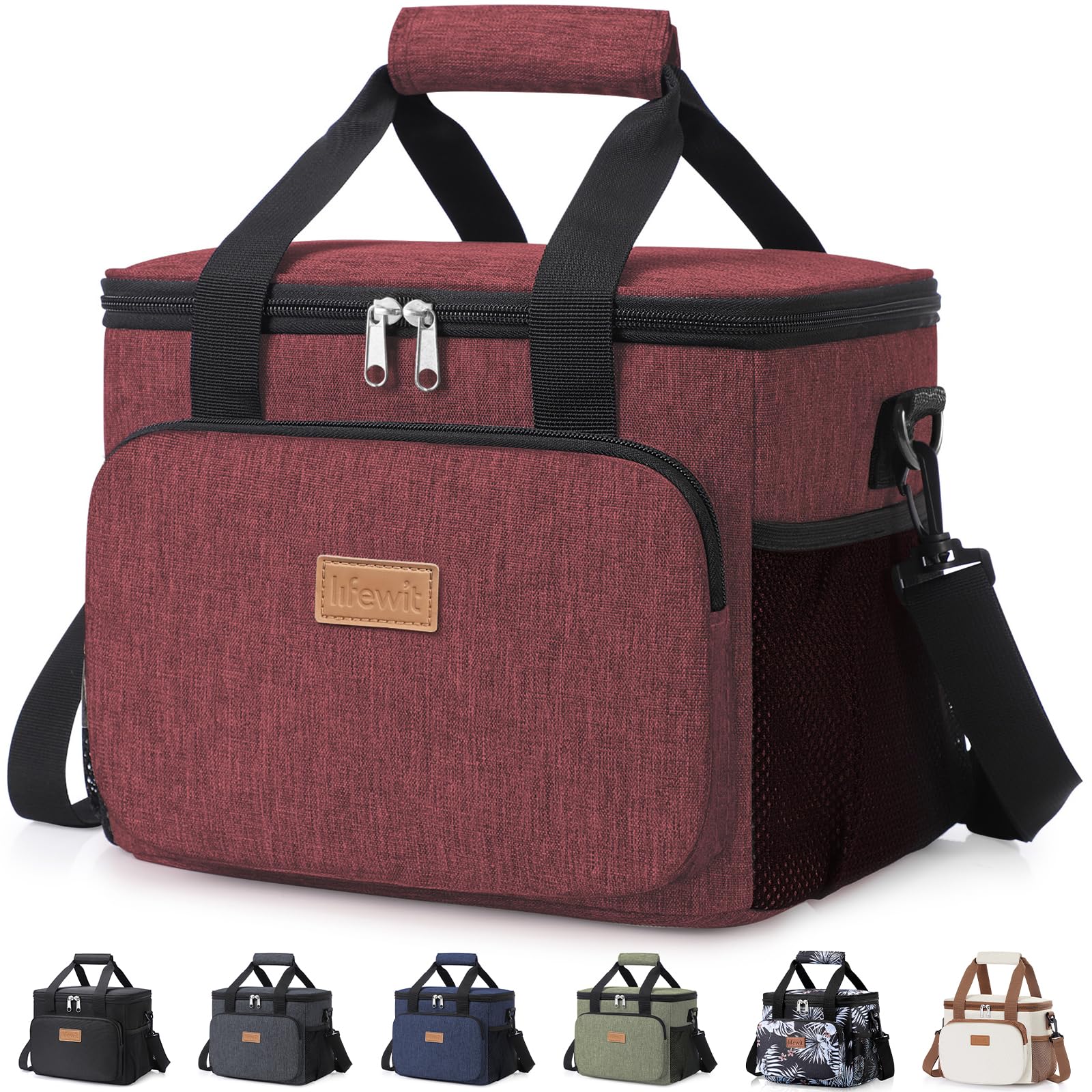 Lifewit Lunch Bag 8.5L 12 Can Insulated Lunch Box Soft Cooler Cooling Tote for Adult Men Women, Burgundy