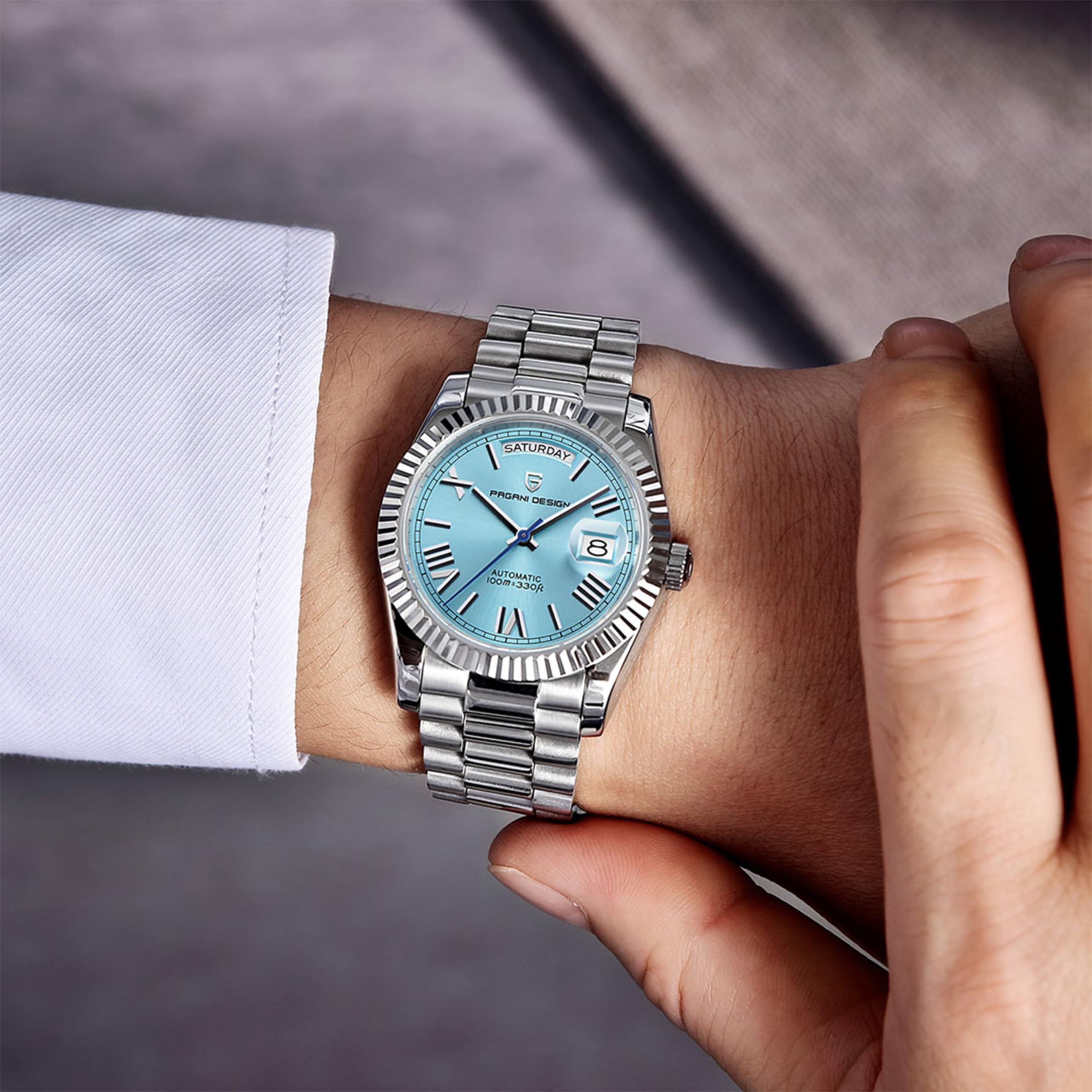 RollsTimi PD1783 DD40 Herren Uhr, NH36A Japanisches Automatikwerk, Day/Date, 100m Wasserdichtheit, Edelstahlarmband, Saphirglas, Luxus Herren Automatikuhr 4