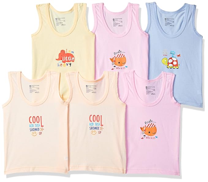 BODYCARE BabyBoy's Regular fit Undershirt (Pack of 6)(Colors & Print