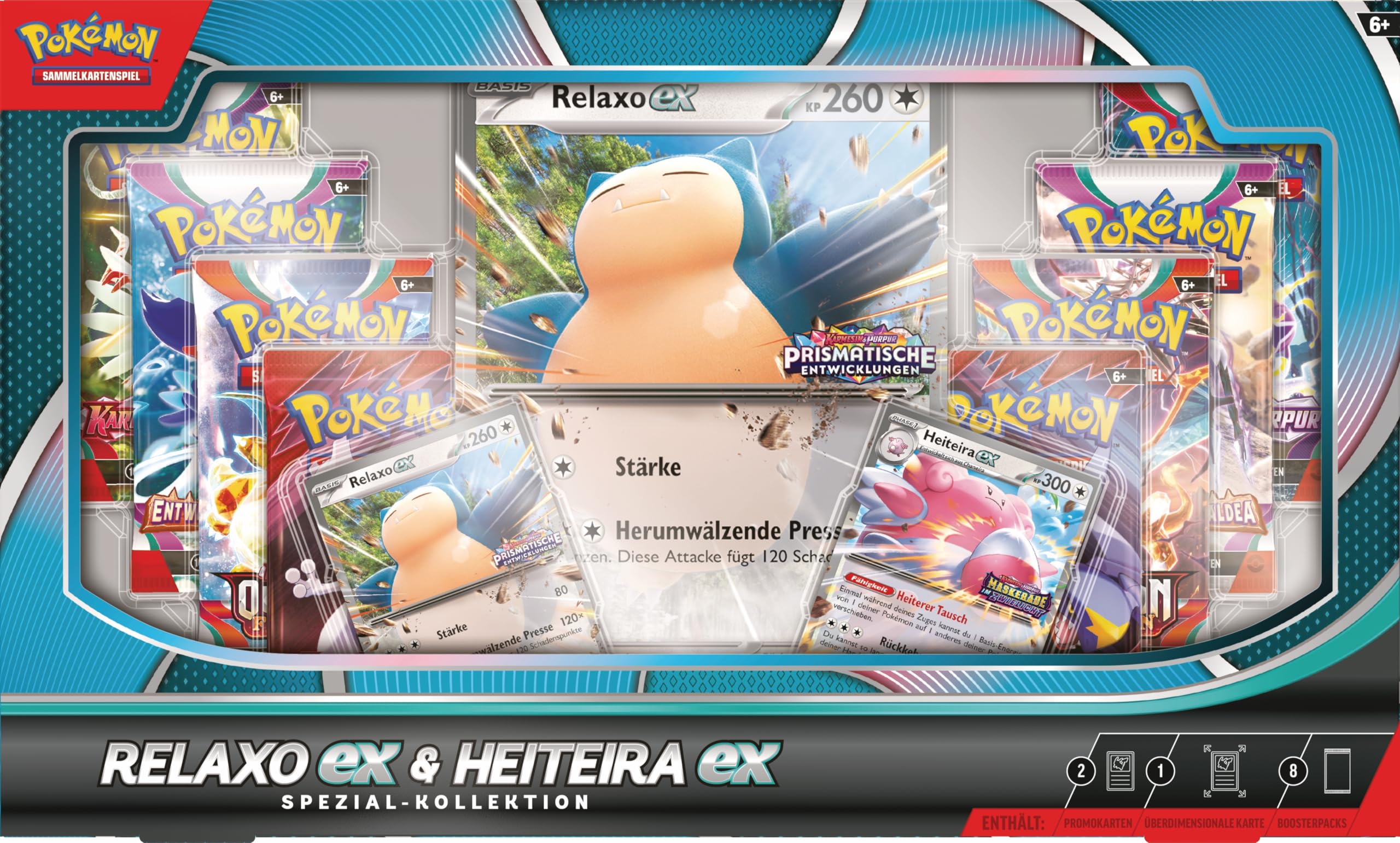 Pokémon-Sammelkartenspiel: Spezial-Kollektion Relaxo-ex & Heiteira-ex (2 holografische Promokarten, 1 überdimensionale Karte & 8 Boosterpacks) 2