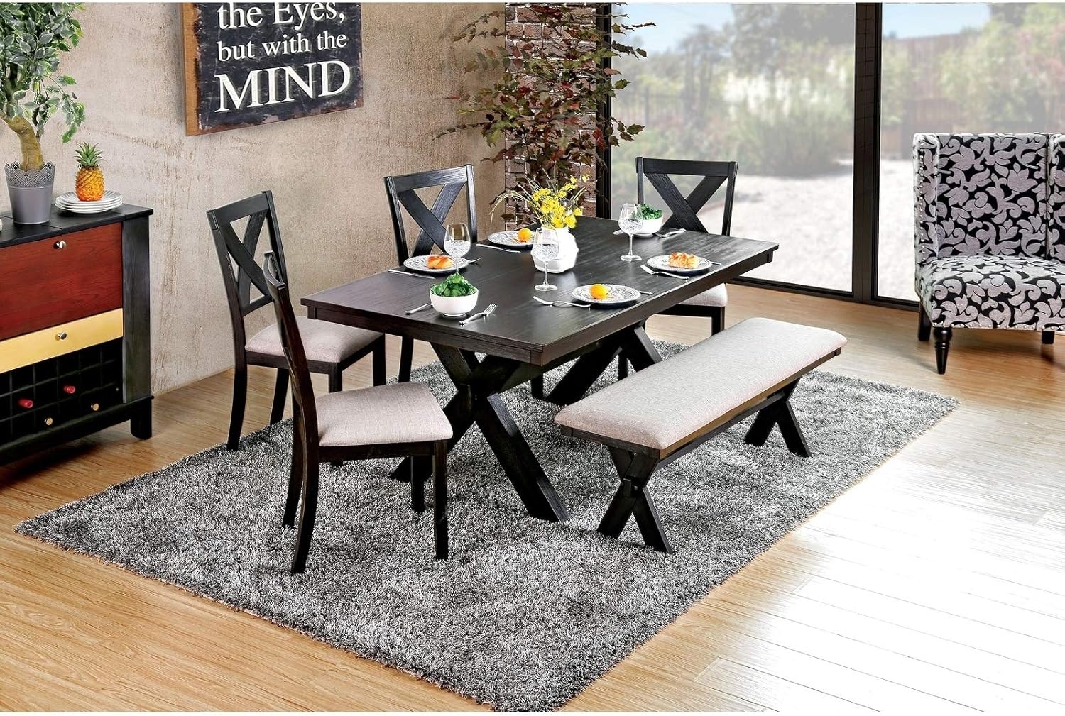 MISC Dining Table in Black Finish Transitional Rectangle