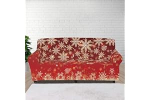 Cugasmaru Christmas Sofa Covers for 3 Cushion Couch Snowflake Red Sofa Cover Pet Friendly Slipcover Anti Slip with Non Skid Foam Elastic Bottom Washable Quick Install Holiday Decor Stretchable