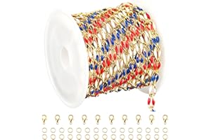 YOUBEIYEE Gold Plated Chain for Jewelry Making Amercian Flag Color Enamel Cable Chain for Women Necklace Bracelet DIY Jewelry Chains Bulk