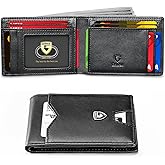 GSOIAX Mens Slim Wallet for Men Minimalist Genuine Leather Carbon Fiber Rfid Blocking Bifold Credit Card Holder With Gift Box (Black)