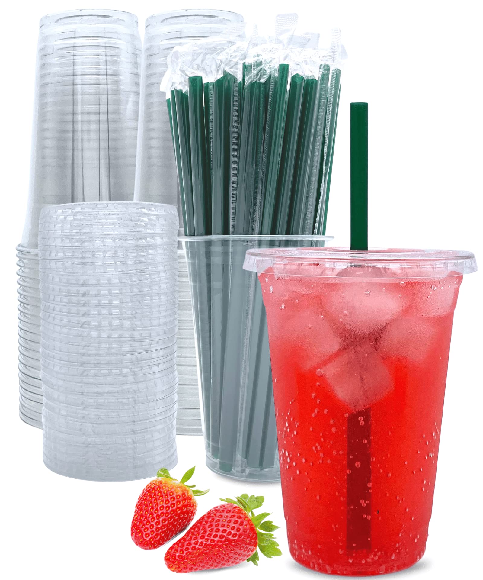 Photo 1 of [50 Sets] 20 oz Clear Plastic Cups with Lids and Straws, Disposable Coffee Cups