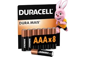 Duracell Pilhas Alcalinas AAA Palito Pack 8 Unidades – Dura Mais – Ideal para Controles Remotos Brinquedos e Lanternas