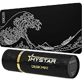 Hystar&reg; Extended Gaming Mouse Pad | XXL 36" x 16" | 5mm Thick, Waterproof Surface, Smooth Polyester Fabric, and Natural Rubber Base | The Great Wave (Black)