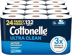 Cottonelle Ultra Clean Toilet Paper with Active CleaningRipples Texture, Strong Bath Tissue, 24 Family Mega Rolls = 132 Regul