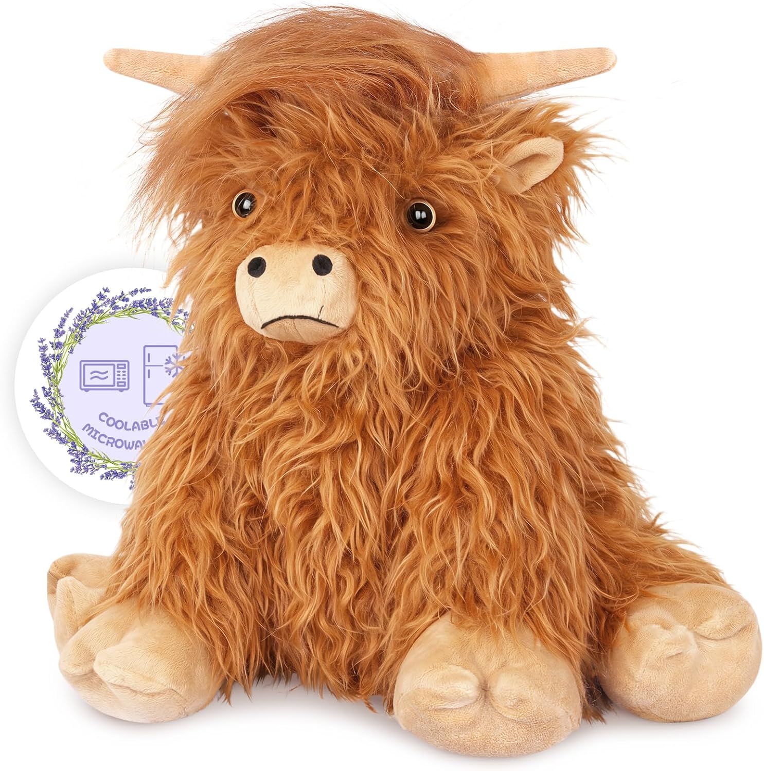 SuzziPals Highland Cow Stuffed Animals, Microwavable Stuffed Animals Heating Pad for Cramps & Pain, Lavender Scented Highland Cow Plush for Stress Relief, Stuffed Cow Gifts Plush Toys, Highland Cattle