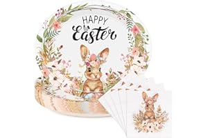 GIFTPEAK 50Pcs Easter Paper Plates and Napkins Set Serve 25 Guests 10" x 12.5" Large Oval Plates and 6.5'' Napkins, Disposable Heavy Duty Easter Tableware Set Easter Plates Bunny Egg Dinnerware Party Supplies