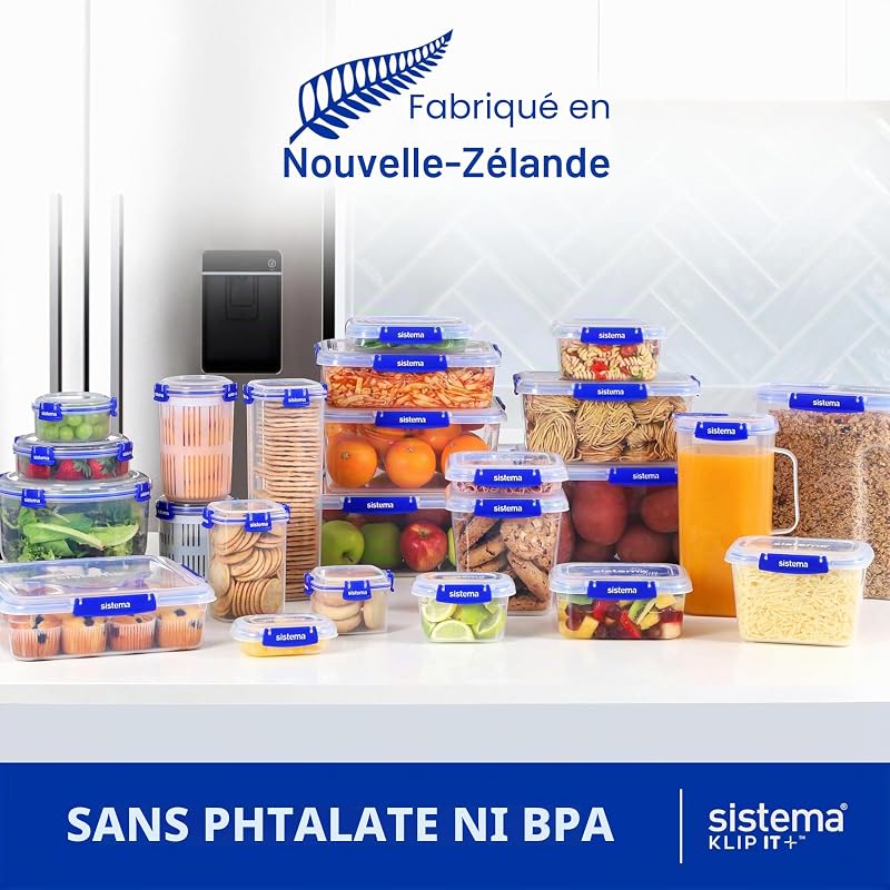 KLIP IT PLUS Récipients de conservation alimentaire | 1 litre | Boîtes alimentaires étanchesempilables et hermétiques | lunch box enfant | 4 pièces