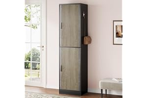 Condemo Narrow Tall Shoe Cabinet, 10-Tier Freestanding Shoes Storage Cabinet with Slipper Rack and Adjustable Shelves, Modern Shoe Organizer Cabinet for Entryway, Bedroom, Gray Brown and Black
