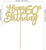 n&a 3pc Gold 60th Birthday Cake Topper Happy 60 Party Decoration view 2