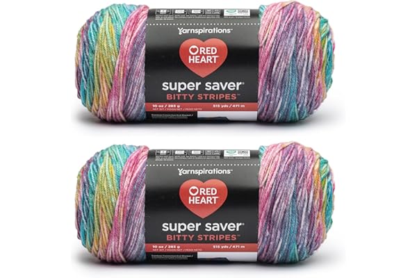 Red Heart Super Saver Bitty Stripes Unicorn Mane Yarn - 2 Pack of 283g/10oz - 100% Acrylic - #4 Worsted (Medium) - 515 Yards - Knitting/Crochet