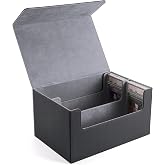 Venssu Graded Card Storage Box - Holds 80 PSA/BGS Slabs (Black and Gray) | Holds 80 PSA/BGS Slabs, Fit Toploaders, For MTG/PTCG/OPTCG/Sports Cards, Strong Magnet, PU Leather, With 2 Dividers