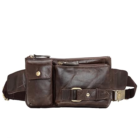 BISON DENIM Vintage Gürteltasche Leder Bauchtasche Hüfttasche Reise Festival Unisex Echtleder