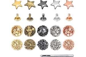 INKNOTE 250 Sets 5 Colors Metal Star Rivets Five-Pointed Star Nails Garment Rivets Leather Tacks Studs and Spikes for Clothing Bags Belts Dog Collar Shoes DIY Leather Craft Accessories