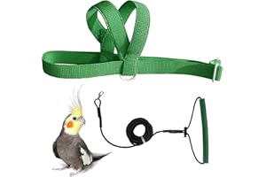 VANTRONIK VANFAVORI Adjustable Bird Harness with 80 Inch Leash, Outdoor Flying Kit Training Rope for Bird Parrots Cockatiel S Size Weight 70-120 Grams,Green