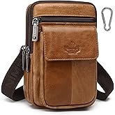 ZZNICK Genuine Leather Cell Phone Holster with Belt Loop Fits for iPhone 16 Pro Max S25 Ultra, Small Crossbody Belt Pouch for Men Women, Mini Messenger Bag with Adjustable and Removable Shoulder Strap