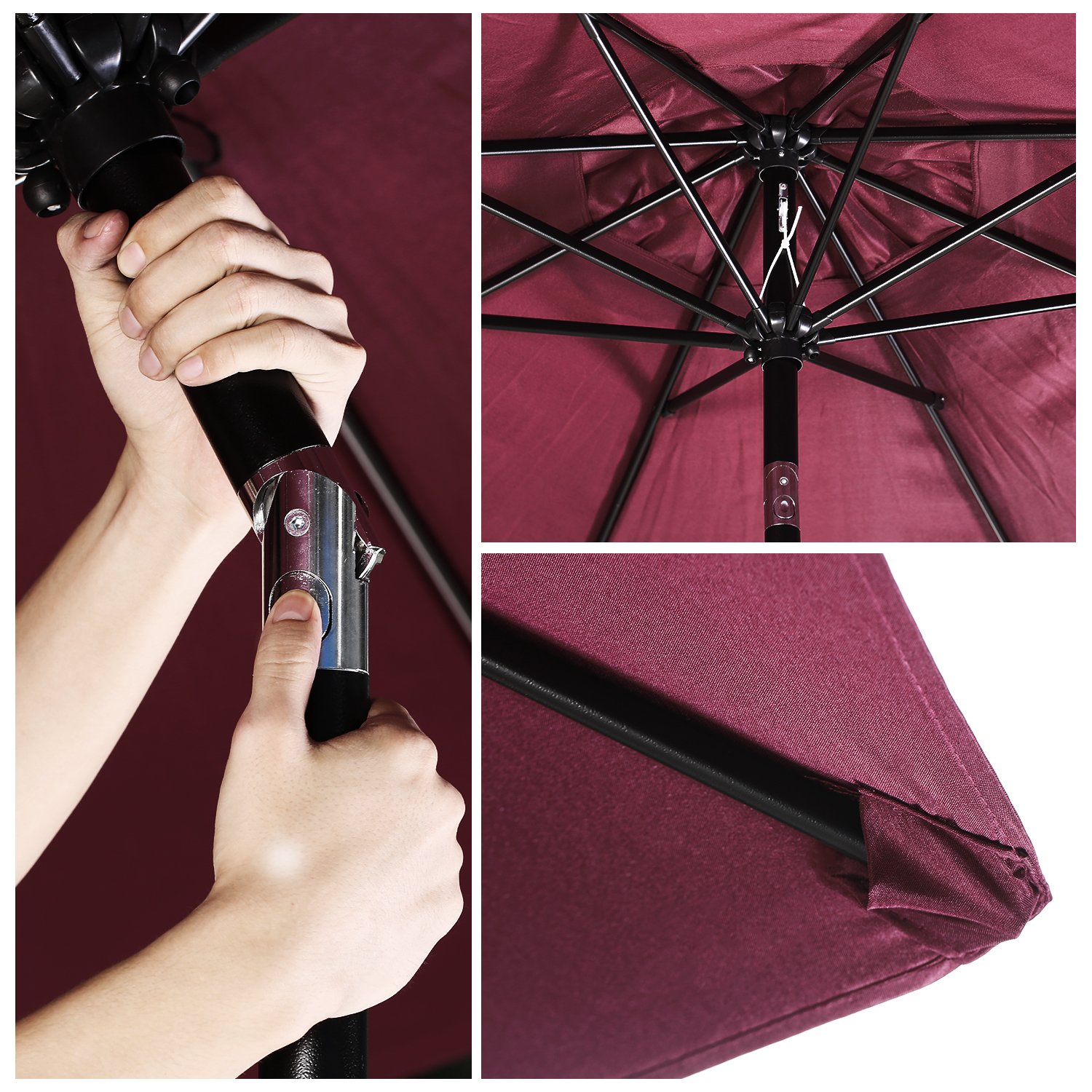 Uhinoos 9 Ft Patio Umbrella Outdoor Umbrella With Crank And 8 Ribs Polyester Aluminum Alloy Pole Tilt Button Outside Table Umbrella Fade Resistant Water Proof Patio Table Umbrella Wine Amazon In Garden Outdoors