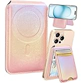 Shorogyt Compatible with Magsafe Wallet for Magnetic Fold Card Holder for Women - Cute Phone Wallet for iPhone 17/16/15/14/13/12 Series,RFID Blocking Stand Printed Leather Fit 5 Cards,Pk Purple