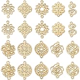 PH PandaHall 40Pcs Baroque Style Filigree Hollow Alloy Connector Charms Flat Round Sunflower Chinese Knot Lotus Metal Pendant Links Light Gold for DIY Necklace Bracelet Jewelry Making Findings