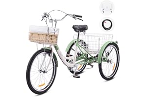 Viribus Adult Tricycle, 7 Speed Tricycle for Adults 24 26 inch, 3 Wheel Bikes for Adults with Front and Rear Baskets, Adult Tricycles for Women Men Seniors, Three Wheel Bike 400 lb. Adult Trike